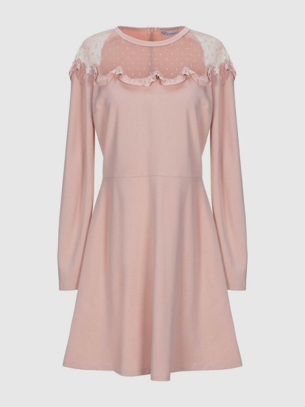 RED VALENTINO Ruffled Fit and Flare Mini Dress - L - Mesh, Blush Pink Nude
